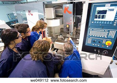 Stock Image - Polytechnic School, University of the Basque Country, Donostia, Gipuzkoa, Basque Country. Students, Tool-Machine Laboratory, Mechanical Engineering Department. Fotosearch
