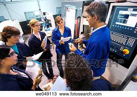 Stock Image - Polytechnic School, University of the Basque Country, Donostia, Gipuzkoa, Basque Country. Students, Tool-Machine Laboratory, Mechanical Engineering Department. Fotosearch