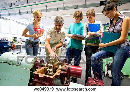 Stock Photo - Polytechnic School, University of the Basque Country, Donostia, Gipuzkoa, Basque Country. Students, Turbine, Hydraulic machines laboratory, Department of Nuclear Engineering and Fluid Mechanics. Fotosearch