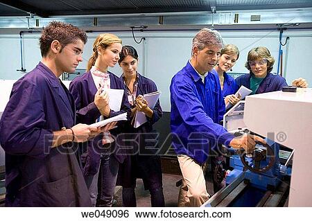 Stock Photograph - Polytechnic School, University of the Basque Country, Donostia, Gipuzkoa, Basque Country. Students, Tool-Machine Laboratory, Mechanical Engineering Department. Fotosearch
