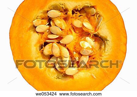 Pumpkin close-up - cut open with seeds View Large Photo Image Picture - Pumpkin close-up - cut open with seeds. Fotosearch