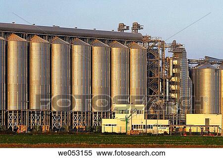 Stock Photography - Rice storage silos. Ebro River delta. Tarragona province, Catalonia, Spain. Fotosearch