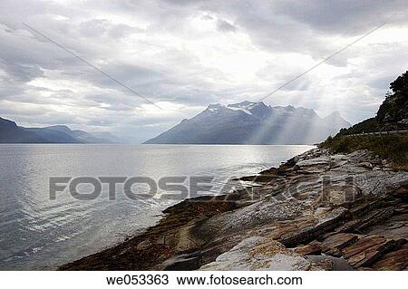 Stock Image - Salangen-Fjord and island Andorja, Troms, Lapland, Norway, Scandinavia, Europe. Norwegian Sea, North-Atlantic. Fotosearch