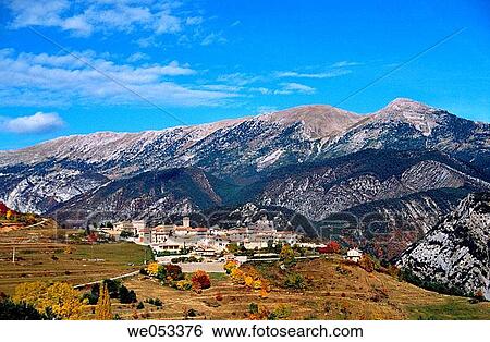 Stock Photograph - Saldes town. Bergueda. Sierra del Cad?. Cad? -Moixer? Natural Park. Barcelona province. Catalu±a. Spain. Fotosearch
