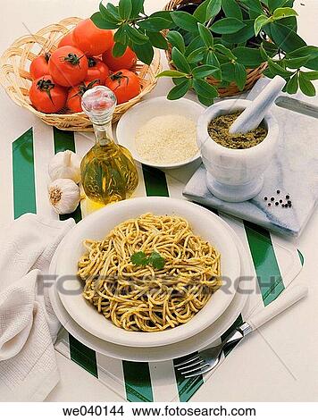 Spaghetti with? pesto alla genovese? View Large Photo Image Picture - Spaghetti with? pesto alla genovese?. Fotosearch