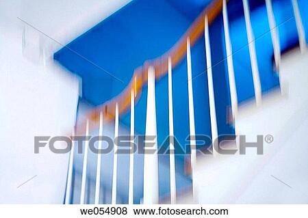 Staircase in motion, with blue daylight View Large Photo Image Stock Photo - Staircase in motion, with blue daylight. Fotosearch
