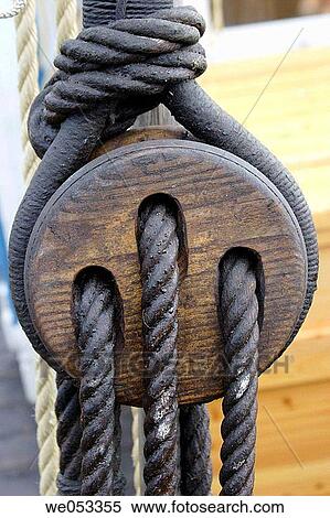 Stock Photography - Tar-covered ropes on a sailing schooner, Troms, Norway, Europe. Norwegian Sea, North-Atlantic. Fotosearch