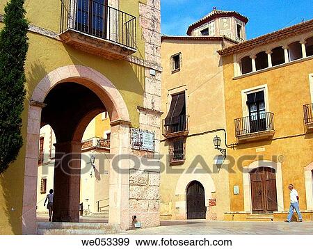 Stock Photo - Town Hall in Pla? a del Pou, Altafulla. Tarragona province, Catalonia, Spain. Fotosearch
