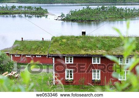 Traditional red wooden farm-house with grass-roof. Lake Rauvatnet, Fjell near Mo i Rana, Nordland, Lapland, Norway, Scandinavia, Europe. View Large Photo Image Stock Photograph - Traditional red wooden farm-house with grass-roof. Lake Rauvatnet, Fjell near Mo i Rana, Nordland, Lapland, Norway, Scandinavia, Europe.. Fotosearch