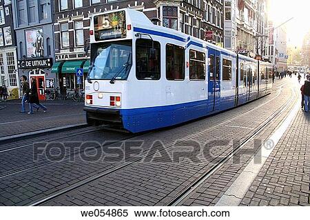 Tram in shopping street, Leidsestraat in Amsterdam, Holland, Netherlands View Large Photo Image Stock Photography - Tram in shopping street, Leidsestraat in Amsterdam, Holland, Netherlands. Fotosearch