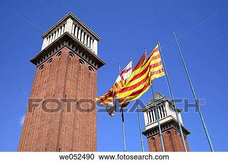 Venetian Towers, Barcelona trade fair, Plaza de Espa±a, Barcelona, Spain View Large Photo Image Stock Image - Venetian Towers, Barcelona trade fair, Plaza de Espa±a, Barcelona, Spain. Fotosearch
