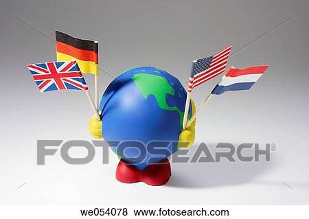 World Globe Figure and Flags View Large Photo Image Stock Photo - World Globe Figure and Flags. Fotosearch