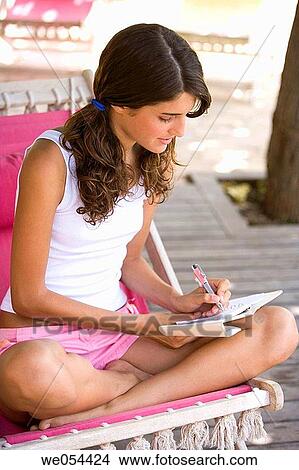 adolescence, brunette, barefoot, Ball-point pen, 20's View Large Photo Image Picture - adolescence, brunette, barefoot, Ball-point pen, 20's. Fotosearch