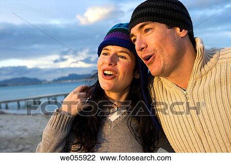 affection, bond, beach, autumn, 30's View Large Photo Image Stock Image - affection, bond, beach, autumn, 30's. Fotosearch