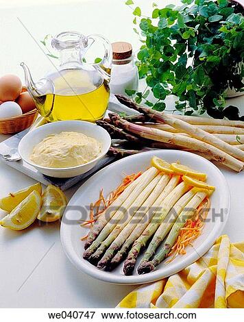 Asparagus with mayonnaise View Large Photo Image Stock Photo - Asparagus with mayonnaise. Fotosearch