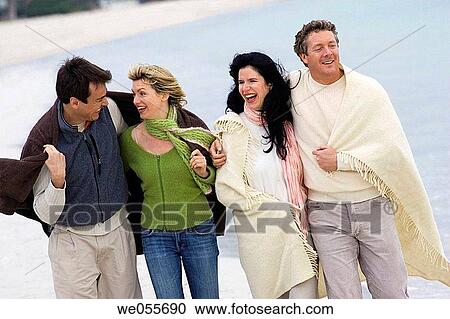 Stock Image - autumn, blanket, beach, 30's. Fotosearch