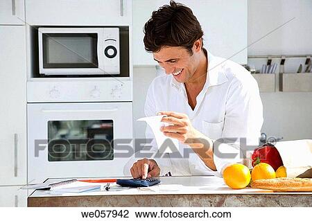Stock Image - bag, calculate, bread, bill, at-home. Fotosearch