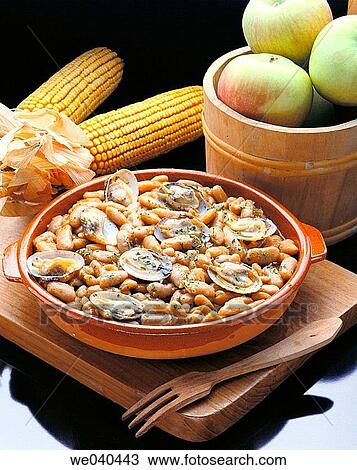 Stock Image - Beans with clams, Asturian cuisine. Fotosearch