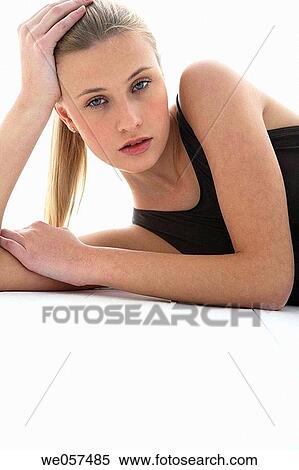 Stock Photography - beauty, blond, blue eyes, carnality. Fotosearch
