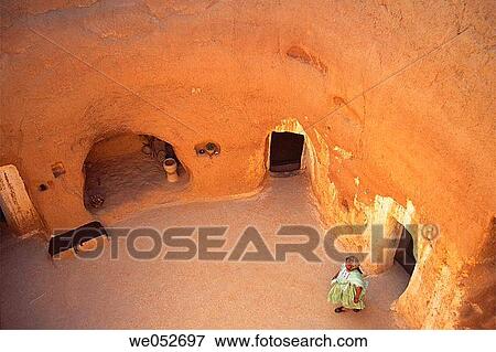 Stock Photo - Bedouin underground troglodyte dwelling in the town of Matmata, Tunisia. Fotosearch