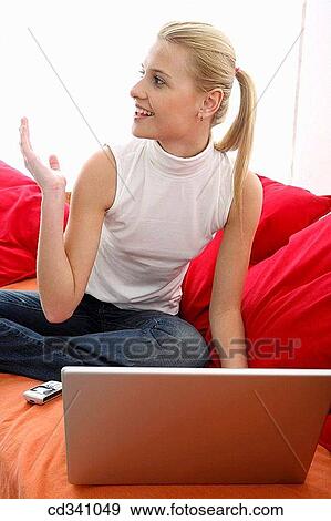 blond, cell phone, at-home View Large Photo Image Stock Photo - blond, cell phone, at-home. Fotosearch