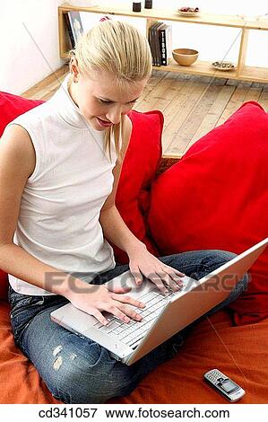 blond, cell phone, at-home View Large Photo Image Stock Photo - blond, cell phone, at-home. Fotosearch