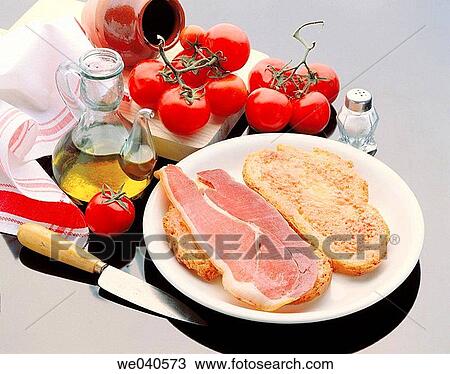 Bread with spread tomatoe and cured ham View Large Photo Image Stock Image - Bread with spread tomatoe and cured ham. Fotosearch