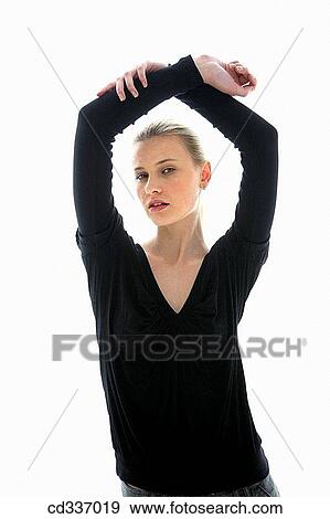 contemporary, Female, Arms raised View Large Photo Image Stock Photo - contemporary, Female, Arms raised. Fotosearch