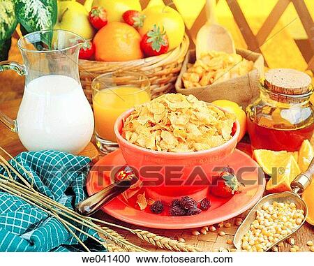 Stock Image - Corn flakes, breakfast. Fotosearch