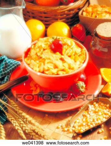 Corn flakes, breakfast View Large Photo Image Stock Photo - Corn flakes, breakfast. Fotosearch