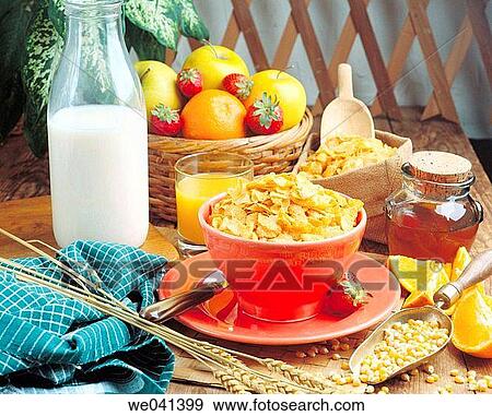 Corn flakes, breakfast View Large Photo Image Stock Photo - Corn flakes, breakfast. Fotosearch