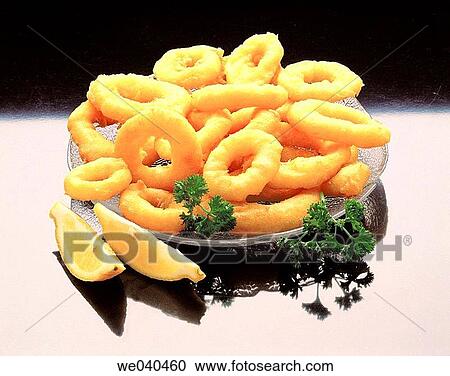 Stock Image - Deep-fried squids. Fotosearch
