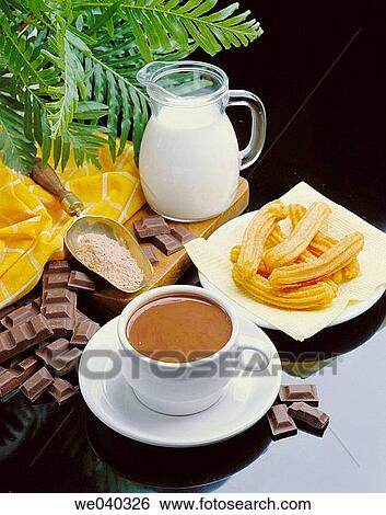Drinking chocolate and fritter View Large Photo Image Stock Photograph - Drinking chocolate and fritter. Fotosearch
