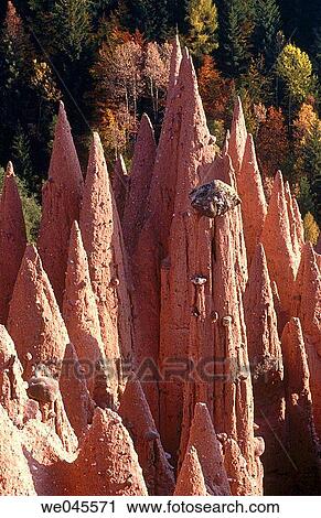 Earth pyramids near Oberbozen. Autumn. South Tyrol. Italy View Large Photo Image Stock Image - Earth pyramids near Oberbozen. Autumn. South Tyrol. Italy. Fotosearch