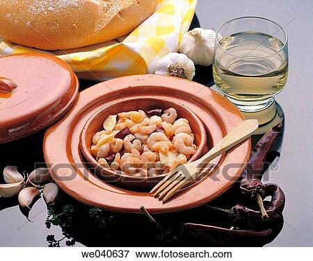 Stock Photo - ? Gambas al ajillo? salted shrimps with garlic. Fotosearch
