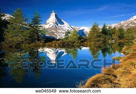 Stock Photo - Matterhorn and Lake Grindji. Aermatt. Wallis. Switzerland. Fotosearch