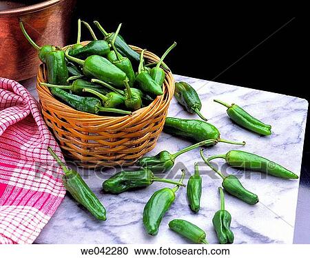 Stock Image - Padr? n little green peppers. Fotosearch