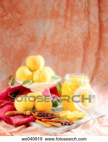 Peaches, preserved food View Large Photo Image Stock Photo - Peaches, preserved food. Fotosearch