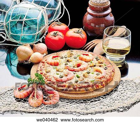 Pizza with shrimps View Large Photo Image Stock Image - Pizza with shrimps. Fotosearch