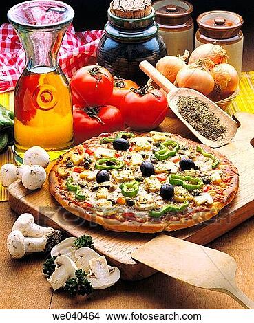 Pizza with vegetables and mushrooms View Large Photo Image Picture - Pizza with vegetables and mushrooms. Fotosearch