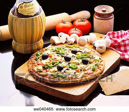 Stock Photography - Pizza with vegetables and mushrooms. Fotosearch