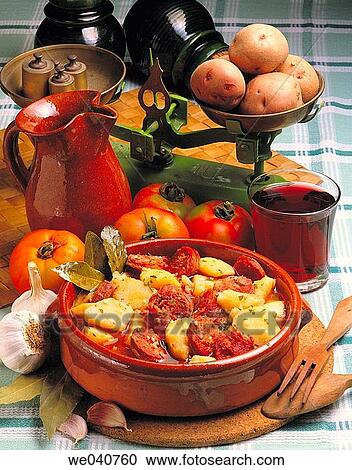 Potatoes with pork sausage in La Rioja style View Large Photo Image Stock Image - Potatoes with pork sausage in La Rioja style. Fotosearch