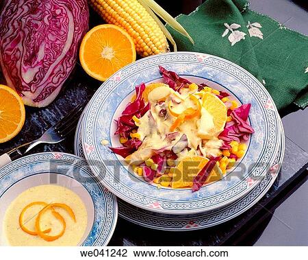 Red cabbage, orange and corn salad View Large Photo Image Stock Image - Red cabbage, orange and corn salad. Fotosearch
