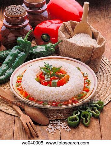 Rice crown with peppers View Large Photo Image Stock Photography - Rice crown with peppers. Fotosearch