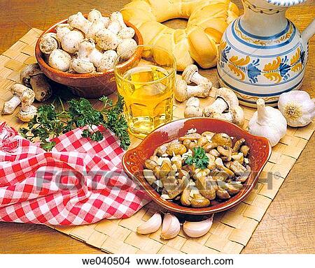 Picture - Salted mushrooms with garlic. Fotosearch