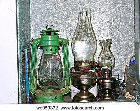 Stock Image - Antique Lantern and Kerosene lamps. Pune, Maharashtra, India.. Fotosearch