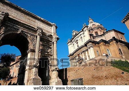 Arch of Septimius Severus and church of Santi Luca e Martina, Rome. Lazio, Italy View Large Photo Image Stock Photo - Arch of Septimius Severus and church of Santi Luca e Martina, Rome. Lazio, Italy. Fotosearch