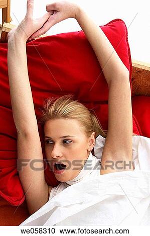at-home, blond, Arms raised View Large Photo Image Stock Image - at-home, blond, Arms raised. Fotosearch