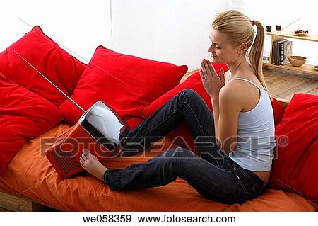 at-home, blond, barefoot, addiction View Large Photo Image Stock Photo - at-home, blond, barefoot, addiction. Fotosearch
