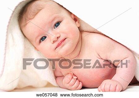 Baby With Towel On Head View Large Photo Image Stock Photo - Baby With Towel On Head. Fotosearch